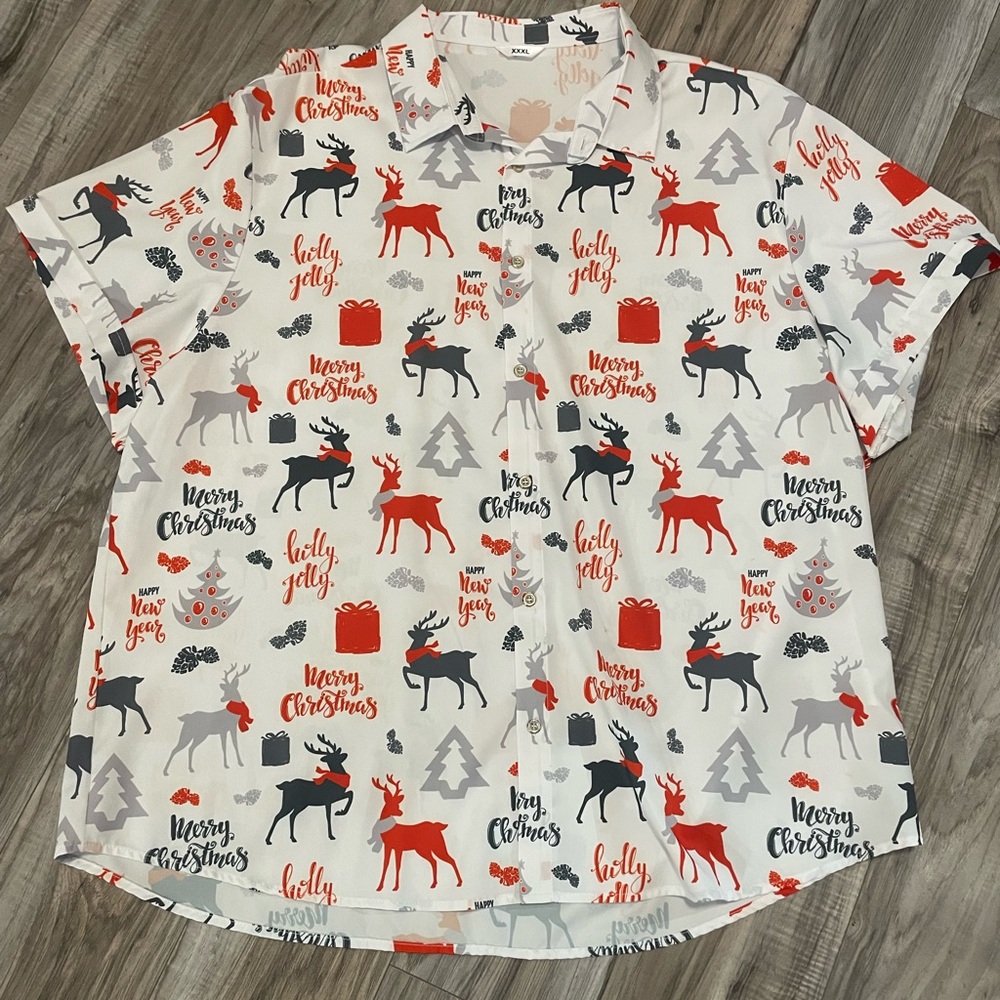 Men's Festive Christmas Print Button-Up Shirt (3XL)